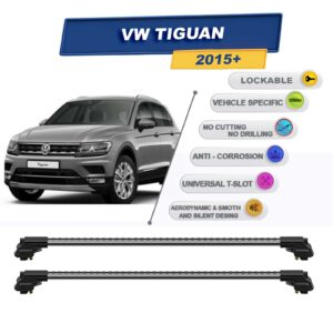 volkswagen Tiguan 2015-2023 ile Uyumlu Kilitlenebilir Ara Atkı - Portbagaj Taşıma Barları 2li Set Gri