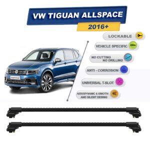 volkswagen Tiguan Allspace 2016 And After ile Uyumlu Kilitlenebilir Ara Atkı - Portbagaj Taşıma Barları 2li Set Siyah