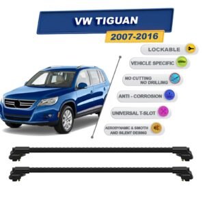 volkswagen Tiguan 2007-2016 ile Uyumlu Kilitlenebilir Ara Atkı - Portbagaj Taşıma Barları 2li Set Siyah