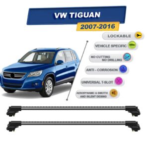 volkswagen Tiguan 2007-2016 ile Uyumlu Kilitlenebilir Ara Atkı - Portbagaj Taşıma Barları 2li Set Gri