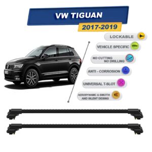 volkswagen Tiguan 2017-2019 ile Uyumlu Kilitlenebilir Ara Atkı - Portbagaj Taşıma Barları 2li Set Siyah