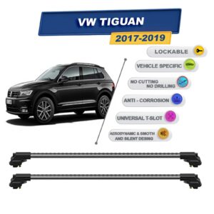 volkswagen Tiguan 2017-2023 ile Uyumlu Kilitlenebilir Ara Atkı - Portbagaj Taşıma Barları 2li Set Gri