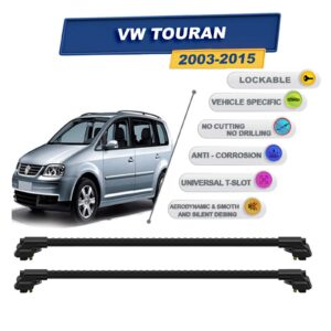 volkswagen Touran 2003-2015 ile Uyumlu Kilitlenebilir Ara Atkı - Portbagaj Taşıma Barları 2li Set Siyah