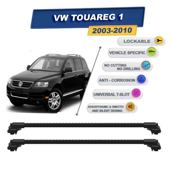 volkswagen Touareg 1 2003-2010 ile Uyumlu Kilitlenebilir Ara Atkı - Portbagaj Taşıma Barları 2li Set Siyah