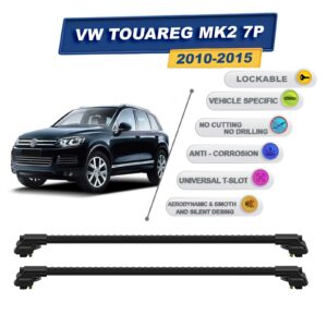 volkswagen Touareg Mk2 7P 2010-2015 ile Uyumlu Kilitlenebilir Ara Atkı - Portbagaj Taşıma Barları 2li Set Siyah
