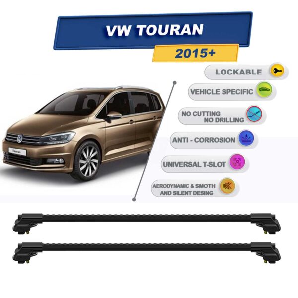 volkswagen Touran 2015 And After ile Uyumlu Kilitlenebilir Ara Atkı - Portbagaj Taşıma Barları 2li Set Siyah