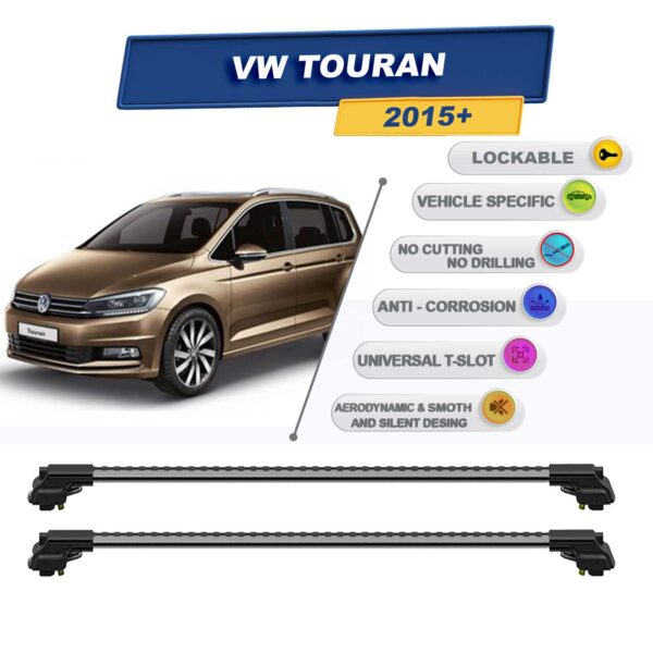 volkswagen Touran 2015 Sonrası ile Uyumlu Kilitlenebilir Ara Atkı - Portbagaj Taşıma Barları 2li Set Gri