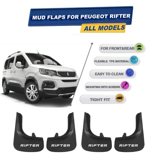 Cross Oto-Peugeot Rıfter İle Uyumlu Paçalık, Ön Ve Arka Çamurluk İçin Tozluk Aksesuarı 4 Adet Siyah