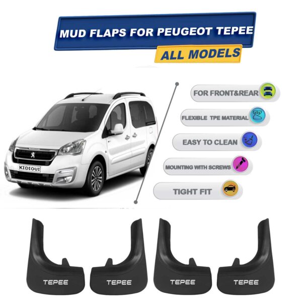 Cross Oto-Peugeot Tepee İle Uyumlu Paçalık, Ön Ve Arka Çamurluk İçin Tozluk Aksesuarı 4 Adet Siyah