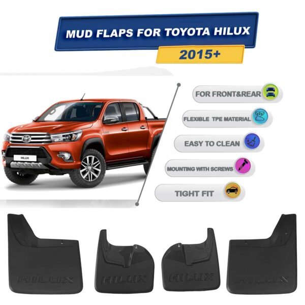 Cross Oto-Toyota Hılux 2015 Sonrası İle Uyumlu Paçalık, Ön Ve Arka Çamurluk İçin Tozluk Aksesuarı 4 Adet Siyah