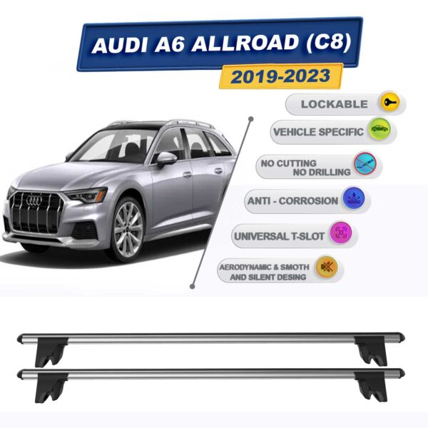 Audi A6 Allroad (C8) 2019-2023 ,le Uyumlu Kilitlenebilir Ara Atkı Taşıyıcı Tavan Barı 2 adet Gri
