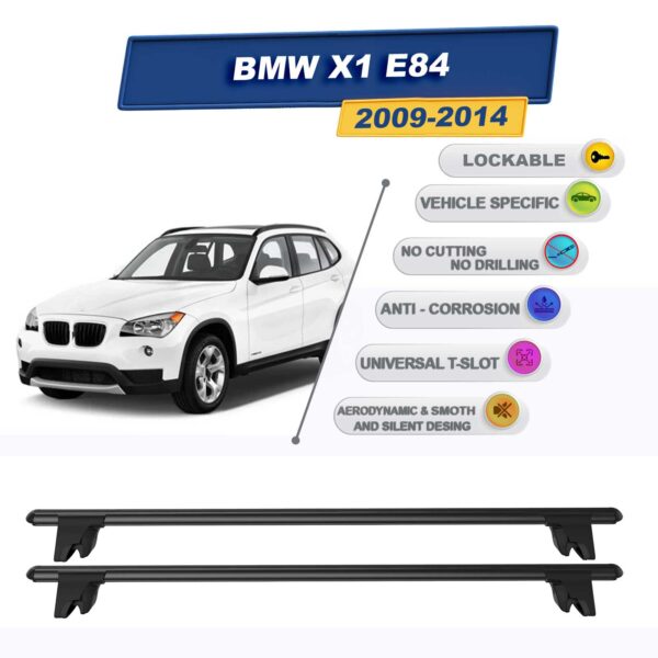 BMW X1 E84 2009-2014 ile Uyumlu Kilitlenebilir Ara Atkı Taşıyıcı Tavan Barı 2 adet Siyah