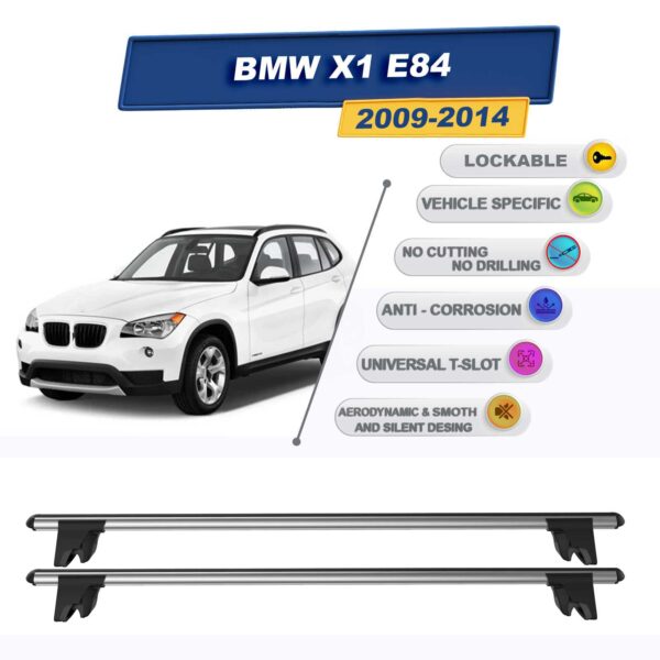 BMW X1 E84 2009-2014 ile Uyumlu Kilitlenebilir Ara Atkı Taşıyıcı Tavan Barı 2 adet Gri