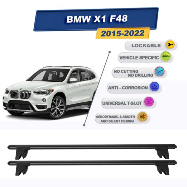 BMW X1 F48 2015-2022 ile Uyumlu Kilitlenebilir Ara Atkı Taşıyıcı Tavan Barı 2 adet Siyah