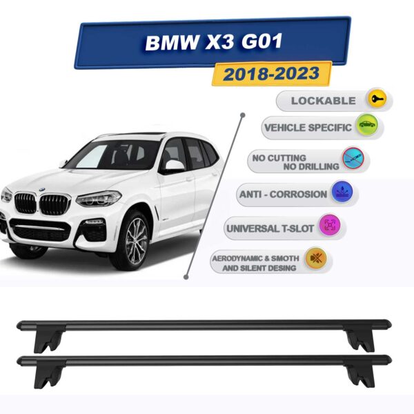 BMW X3 G01 2018-2024 ile Uyumlu Kilitlenebilir Ara Atkı Taşıyıcı Tavan Barı 2 adet Siyah
