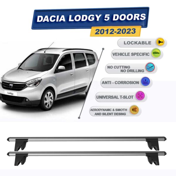 Dacia Lodgy 2012-2023 ile Uyumlu Kilitlenebilir Ara Atkı Taşıyıcı Tavan Barı 2 adet Gri