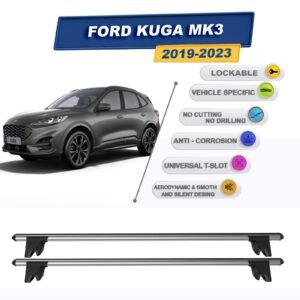 Ford Kuga MK3 2019-2023 ile Uyumlu Kilitlenebilir Ara Atkı Taşıyıcı Tavan Barı 2 adet Gri