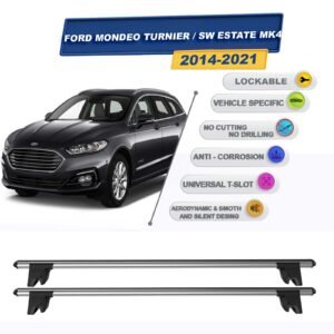 Ford Mondeo Stationwagon MK4 2014-2021 ile Uyumlu Kilitlenebilir Ara Atkı Taşıyıcı Tavan Barı 2 adet Gri