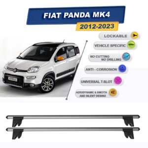 Fiat Panda MK4 2012-2023 (entegre tavan çıtalı araçlar) ile Uyumlu Kilitlenebilir Ara Atkı Taşıyıcı Tavan Barı 2 adet Gri