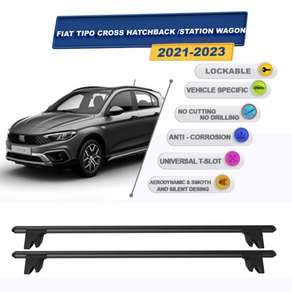 Fiat Egea Cross Hatchback /Station Wagon 2021-2024 ile Uyumlu Kilitlenebilir Ara Atkı Taşıyıcı Tavan Barı 2 adet Siyah