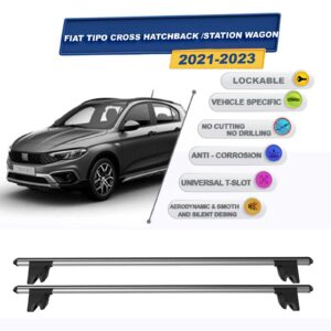 Fiat Egea Cross Hatchback /Station Wagon 2021-2024 ile Uyumlu Kilitlenebilir Ara Atkı Taşıyıcı Tavan Barı 2 adet Gri