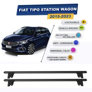 Fiat Egea Station Wagon 2015-2024 (tavan çıtalı araçlar) ile Uyumlu Kilitlenebilir Ara Atkı Taşıyıcı Tavan Barı 2 adet Siyah