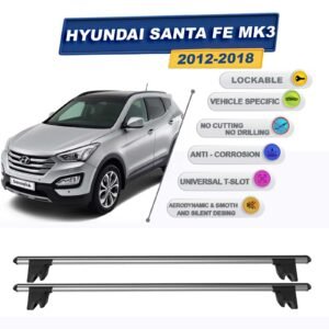 Hyundai Santa Fe MK3 2012-2018 ile Uyumlu Kilitlenebilir Ara Atkı Taşıyıcı Tavan Barı 2 adet Gri