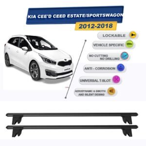 Kia Cee'D Ceed Sportswagon - SW 2012-2018 ile Uyumlu Kilitlenebilir Ara Atkı Taşıyıcı Tavan Barı 2 adet Siyah