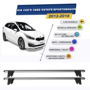 Kia Cee'D Ceed Sportswagon - SW 2012-2018 ile Uyumlu Kilitlenebilir Ara Atkı Taşıyıcı Tavan Barı 2 adet Gri
