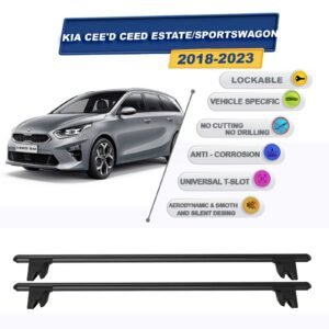 Kia Cee'D Ceed Sportswagon SW 2018-2023 ile Uyumlu Kilitlenebilir Ara Atkı Taşıyıcı Tavan Barı 2 adet Siyah