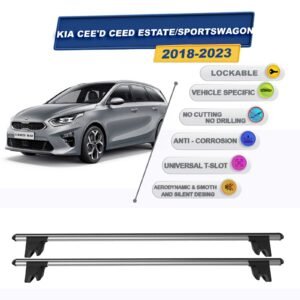 Kia Cee'D Ceed Sportswagon SW 2018-2023 ile Uyumlu Kilitlenebilir Ara Atkı Taşıyıcı Tavan Barı 2 adet Gri