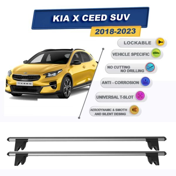 Kia XCeed SUV 2018-2024 ile Uyumlu Kilitlenebilir Ara Atkı Taşıyıcı Tavan Barı 2 adet Gri