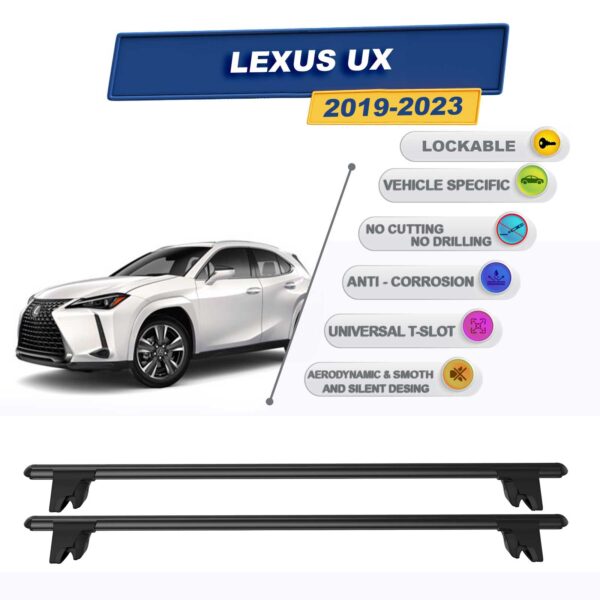 Lexus UX 2019-2023 ile Uyumlu Kilitlenebilir Ara Atkı Taşıyıcı Tavan Barı 2 adet Siyah