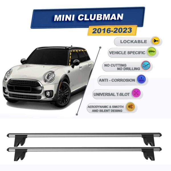 Mini Clubman 2016-2023 (tavan çıtalı aralar) ile Uyumlu Kilitlenebilir Ara Atkı Taşıyıcı Tavan Barı 2 adet Gri