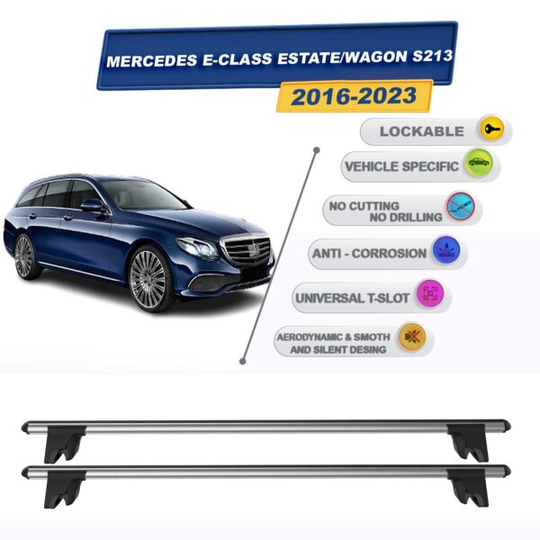 Mercedes E-Class Estate - Stationwagon S213 2016-2024 ile Uyumlu Kilitlenebilir Ara Atkı Taşıyıcı Tavan Barı 2 adet Gri