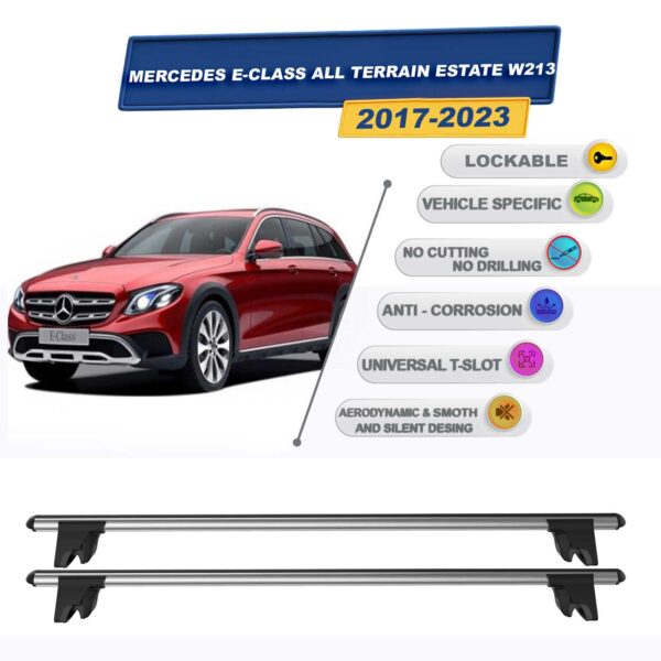 Mercedes E Serisi All Terrain Stationwagon - Estate W213 2017-2023 ile Uyumlu Kilitlenebilir Ara Atkı Taşıyıcı Tavan Barı 2 adet Gri