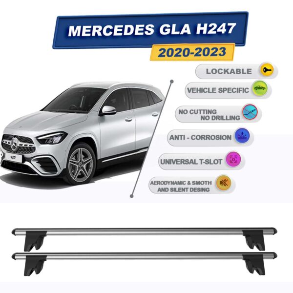 Mercedes GLA H247 2020-2023 ile Uyumlu Kilitlenebilir Ara Atkı Taşıyıcı Tavan Barı 2 adet Gri