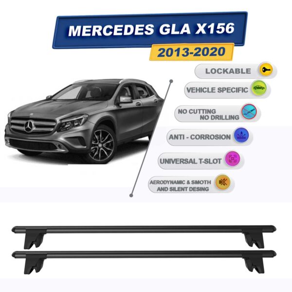 Mercedes GLA X156 2013-2020 ile Uyumlu Kilitlenebilir Ara Atkı Taşıyıcı Tavan Barı 2 adet Siyah