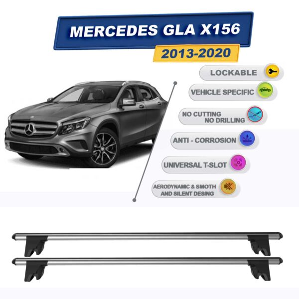 Mercedes GLA X156 2013-2020 ile Uyumlu Kilitlenebilir Ara Atkı Taşıyıcı Tavan Barı 2 adet Gri