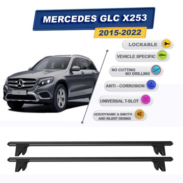 Mercedes GLC X253 2015-2022 ile Uyumlu Kilitlenebilir Ara Atkı Taşıyıcı Tavan Barı 2 adet Siyah