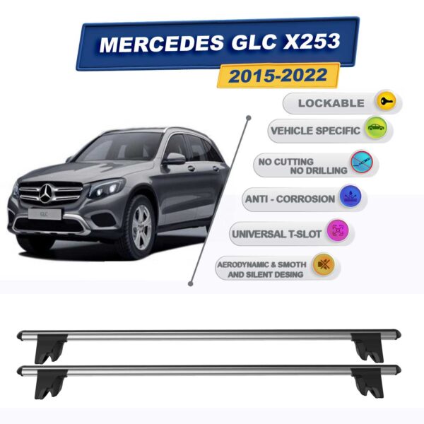 Mercedes GLC X253 2015-2022 ile Uyumlu Kilitlenebilir Ara Atkı Taşıyıcı Tavan Barı 2 adet Gri