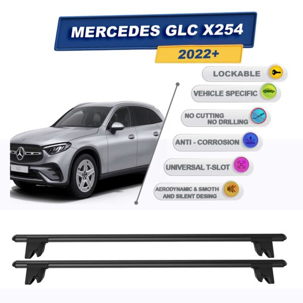 Mercedes GLC X254 2022 Sonrası ile Uyumlu Kilitlenebilir Ara Atkı Taşıyıcı Tavan Barı 2 adet Siyah