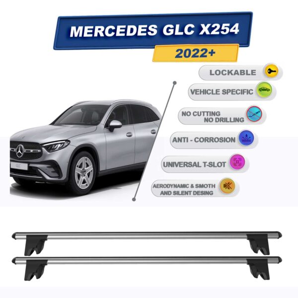 Mercedes GLC X254 2022 Sonrası ile Uyumlu Kilitlenebilir Ara Atkı Taşıyıcı Tavan Barı 2 adet Gri