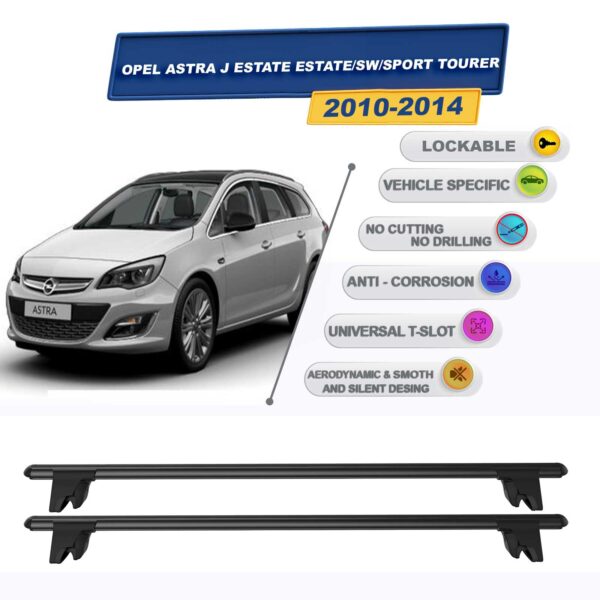 Opel Astra J SW - Sport Tourer 2010-2014 ile Uyumlu Kilitlenebilir Ara Atkı Taşıyıcı Tavan Barı 2 adet Siyah