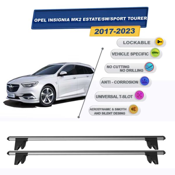 Opel Insignia MK2 Stationwagon - Sport Tourer 2017-2020 ile Uyumlu Kilitlenebilir Ara Atkı Taşıyıcı Tavan Barı 2 adet Gri