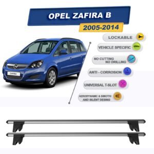 Opel Zafira B 2005-2014 ile Uyumlu Kilitlenebilir Ara Atkı Taşıyıcı Tavan Barı 2 adet Gri