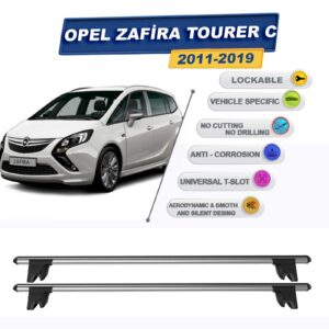 Opel Zafira Tourer C 2011-2019 ile Uyumlu Kilitlenebilir Ara Atkı Taşıyıcı Tavan Barı 2 adet Gri
