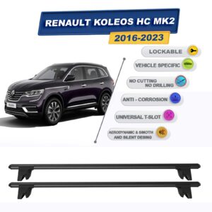 Renault Koleos HC MK2 2016-2023 ile Uyumlu Kilitlenebilir Ara Atkı Taşıyıcı Tavan Barı 2 adet Siyah