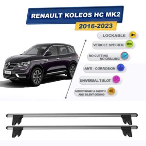 Renault Koleos HC MK2 2016-2023 ile Uyumlu Kilitlenebilir Ara Atkı Taşıyıcı Tavan Barı 2 adet Gri