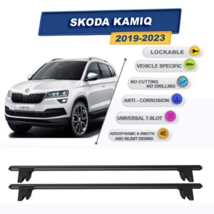 Skoda Kamiq 2019-2023 ile Uyumlu Kilitlenebilir Ara Atkı Taşıyıcı Tavan Barı 2 adet Siyah